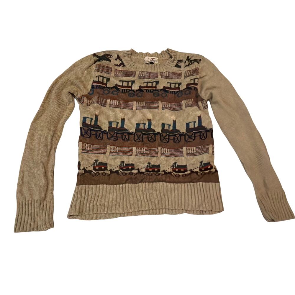 Vintage Alberoy Trains Wagon Horse Sweater Boys Size Small
